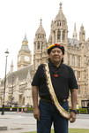 Davi Kopenawa outside Parliament, London, 2009